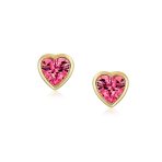 Romantic Love Tiny Mini Cubic Zirconia Aqua Blue CZ Heart Stud Earrings 14K Yellow Gold - Image 14