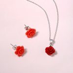 Romantic Floral 3D Flower Rose Pendant Necklace with Green CZ Sterling Silver - Image 11