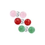 Set of 3 8MM Natural Pink Quartz Red Carnelian Green Drop Ball Earrings