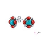 Western Native-American Style Turquoise & Red Stud Earrings .925 Sterling Silver - Image 7