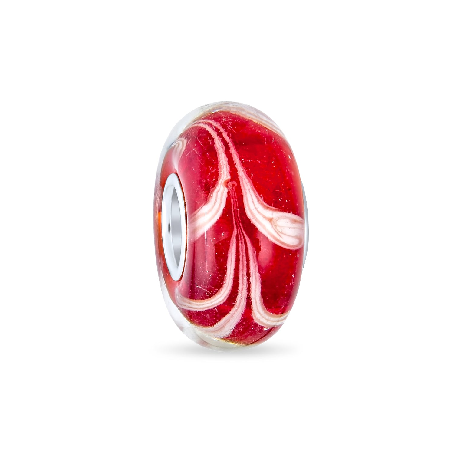 red-charm-bead-swirl-white-hgs-016-red_1 Red White Vine Murano Glass Charm Bead with Sterling Silver Core for Bracelets - Image 1