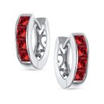Unisex Small CZ Hoop Earrings in Gold-Plated Sterling Silver Multi-Color Options - Image 9