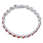Romantic Red Clear Cubic Zirconia CZ Heart Shape Tennis Bracelet 7-7.5 Inch Silver Plated - Image 4