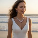 Vintage Art Deco Bridal Red CZ Bib Necklace & Teardrop Earrings Jewelry Set - Image 2