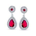 Classic Cocktail Cubic Zirconia Halo Red Teardrop CZ Drop Earrings Silver Plated - Image 6