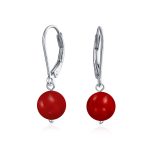 Simple Gemstone 8MM Drop Ball Earrings Secure Hinge Lever Back Sterling Silver - Image 6