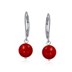 Simple Gemstone 8MM Drop Ball Earrings Secure Hinge Lever Back Sterling Silver - Image 22
