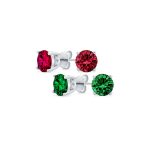 Set of 2 Round Red Green CZ Stud Earrings Sterling Silver 7MM