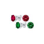 Set of 2 Round Red Green CZ Stud Earrings Sterling Silver 7MM