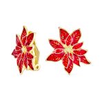 Large Poinsettia Brooch & Clip-On Earrings Christmas Jewelry Set Gold Plated - Image 3