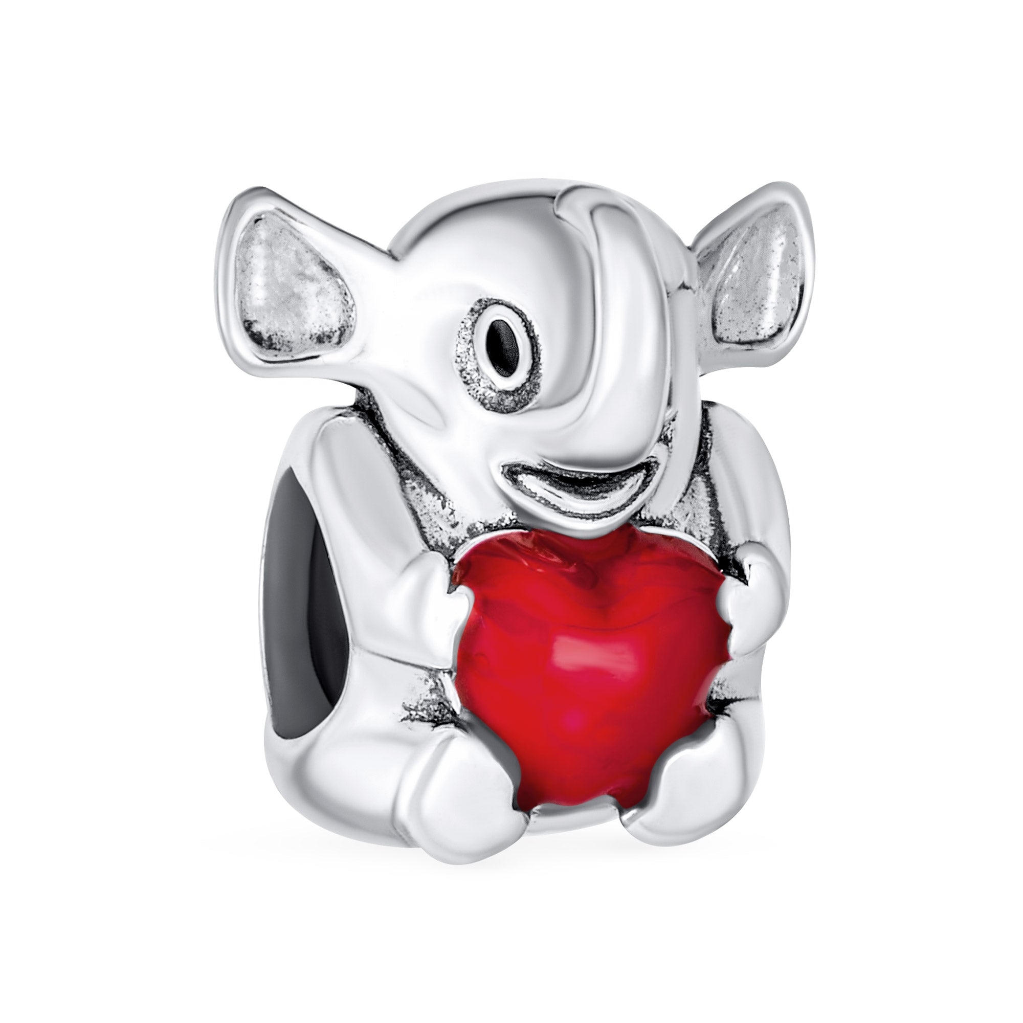 red-heart-animal-elephant-bead-pbx-he-1509-s_01 Red Heart Elephant Charm Bead in Sterling Silver for European Bracelets - Image 1
