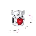 Red Heart Elephant Charm Bead in Sterling Silver for European Bracelets - Image 4