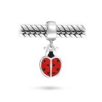 Set of 2 Insect Garden Ladybugs Red CZ Dangle Charm Bead Enamel Sterling Silver - Image 6