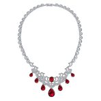 Vintage Art Deco Bridal Red CZ Bib Necklace & Teardrop Earrings Jewelry Set - Image 3