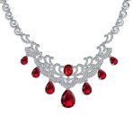 Vintage Art Deco Bridal Red CZ Bib Necklace & Teardrop Earrings Jewelry Set - Image 4