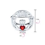 Celtic Round Circle Red Heart Shaped Claddagh Brooch Pin CZ .925 Sterling Silver - Image 7