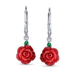 Romantic Craved Floral 3D Red Rose Flower Stud Earrings Sterling Silver Lever back - Image 3