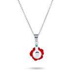 Romantic Floral 3D Flower Rose Pendant Necklace with Green CZ Sterling Silver - Image 3
