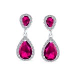 Classic Bridal Cocktail Halo Cubic Zirconia Blue CZ Double Solitaire Teardrop Dangle Clip On Earrings - Image 15