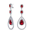 Cocktail Cubic Zirconia Double Halo Large Purple Amethyst Teardrop CZ Chandelier Earrings - Image 5