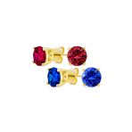 Set of 2 Black Round Solitaire CZ Stud Earrings Gold Plated Sterling Silver 10MM - Image 6