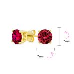 1-2 CT Round CZ Stud Earrings in Pink Red Blue Brown Green Gold Plated Silver - Image 15