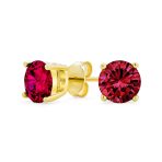 1-2 CT Round CZ Stud Earrings in Pink Red Blue Brown Green Gold Plated Silver - Image 3