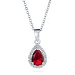 5CT Solitaire Teardrop Halo Sapphire Blue CZ Pendant Necklace Silver Plated - Image 5