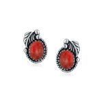 Native American Style Gemstone Bezel Leaf Rope Stud Earrings in Sterling Silver - Image 14