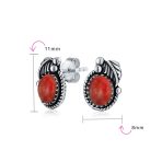 Native American Style Gemstone Bezel Leaf Rope Stud Earrings in Sterling Silver - Image 27