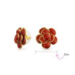 3D Rose Flower Enamel Earrings Retro Button Gold Plated - Image 8