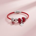 Heart Lover Couples Valentine Charm Bracelet with Red Leather & Silver Clasp - Image 3