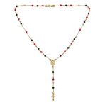 Red Black Rosary Bead Necklace Virgin Mary Crucifix Cross - Image 2