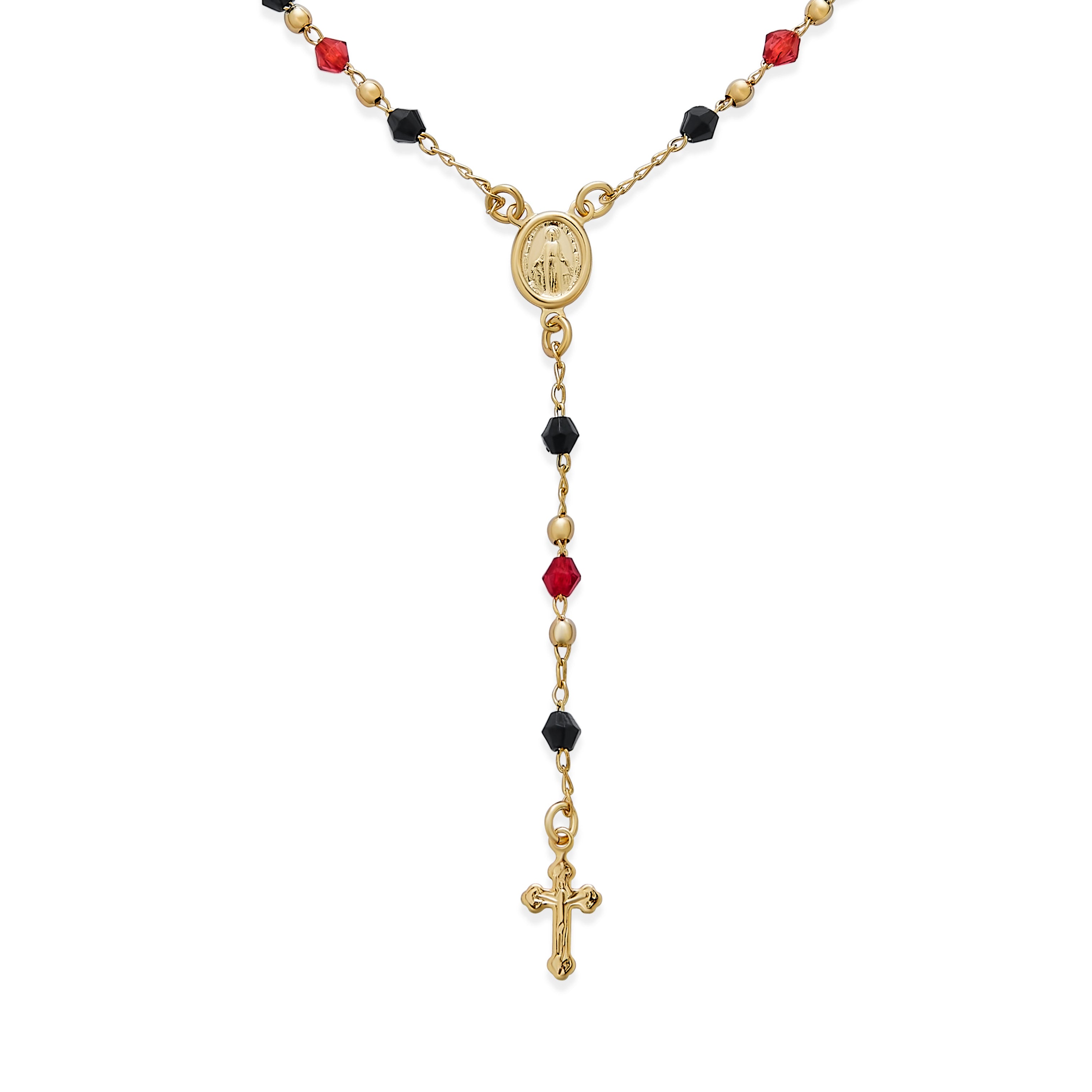 red_black_rosary_beads_necklace_ajb-18-00055-45 Red Black Rosary Bead Necklace Virgin Mary Crucifix Cross - Image 1