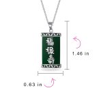 Chinese Fu Symbol Good Fortune Pendant Necklace Green Agate Rectangle Shape .925 Sterling Silver - Image 4