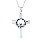 Celtic Claddagh Cross Pendant Necklace Trinity Love Knot Oxidized .925 Sterling Silver - Image 2