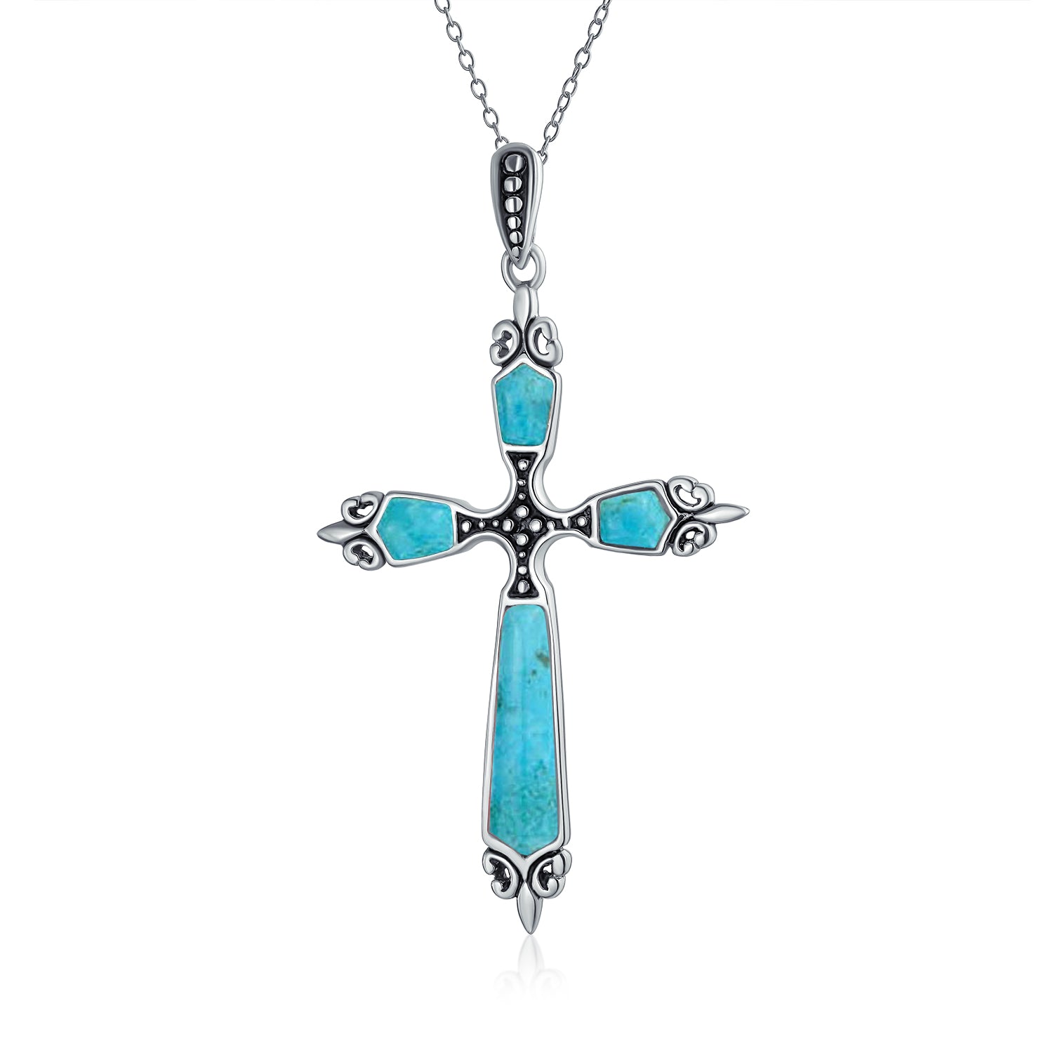 religious-cross-necklace-pendant-blue_ext-p15-2115-az_1 Vintage Turquoise Gemstone Cross Pendant Necklace Silver - Image 1
