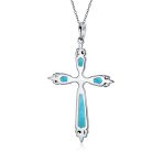Vintage Turquoise Gemstone Cross Pendant Necklace Silver - Image 4