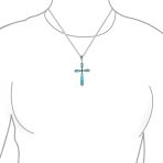 Vintage Turquoise Gemstone Cross Pendant Necklace Silver - Image 7