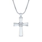 Religious Mother Of Pearl MOP Cross Pendant Necklace Rhodium Plated Brass Snake Chain Included