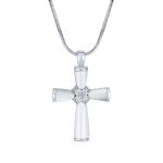 Religious Mother Of Pearl MOP Cross Pendant Necklace Rhodium Plated Brass Snake Chain Included