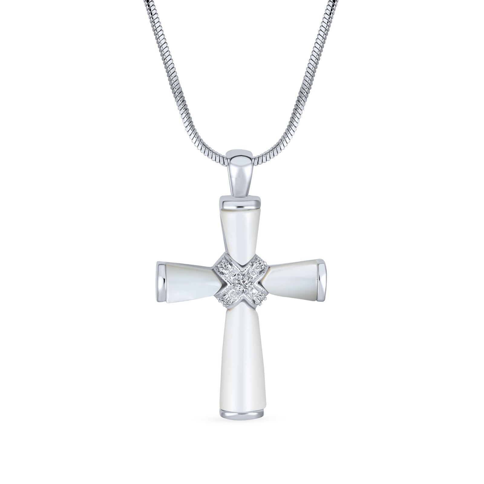 religious-cross-pendant-silver-plated-ag-nz3721mp_1 Religious Mother Of Pearl MOP Cross Pendant Necklace Rhodium Plated Brass Snake Chain Included - Image 1