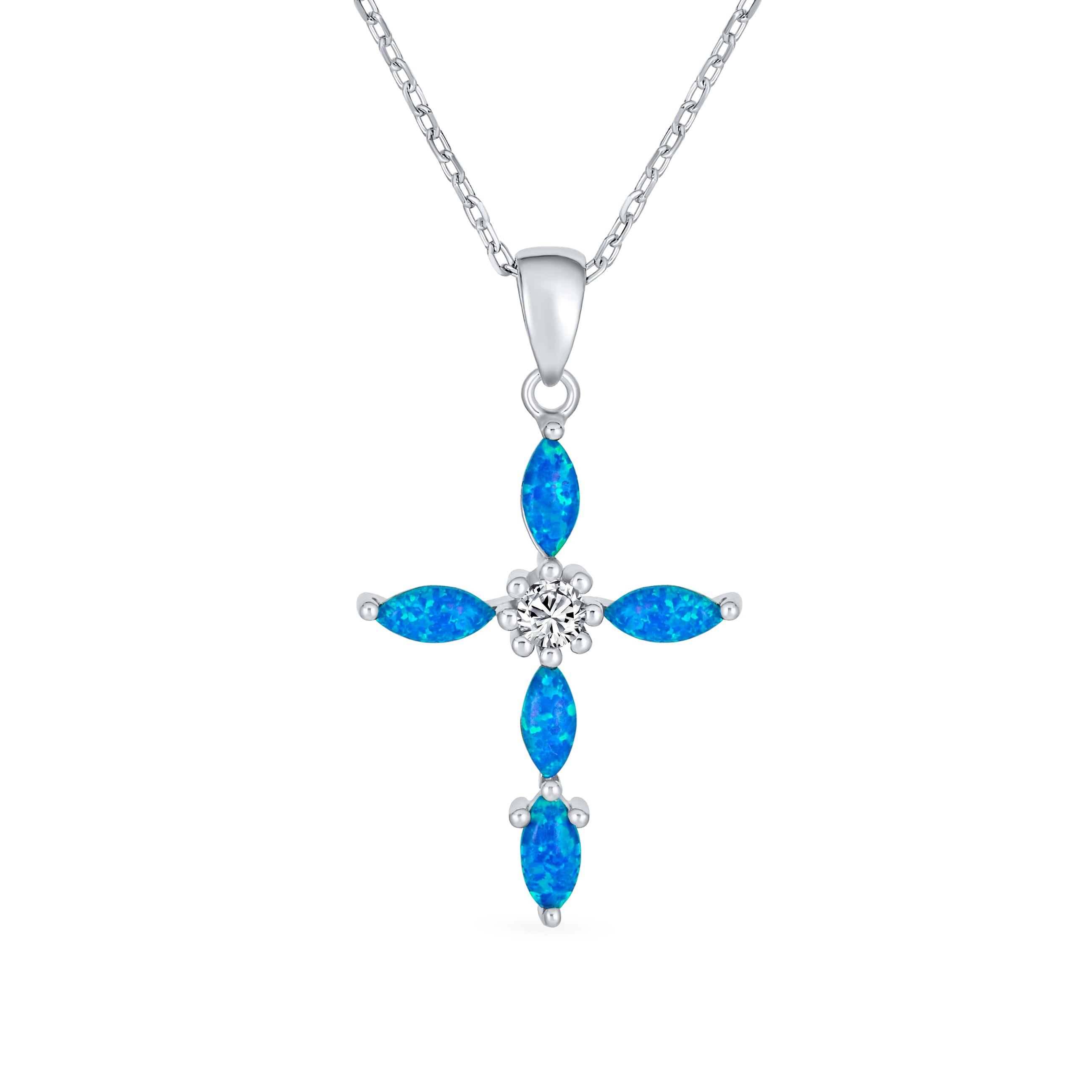 religious-cz-blue-opal-cross-pendant-xny-ps1813a1-az_01 Vintage CZ Gemstone Blue Opal Cross Pendant Necklace Silver - Image 1