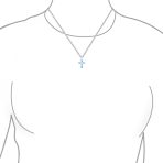 Vintage CZ Gemstone Blue Opal Cross Pendant Necklace Silver - Image 3