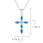 Vintage CZ Gemstone Blue Opal Cross Pendant Necklace Silver - Image 4