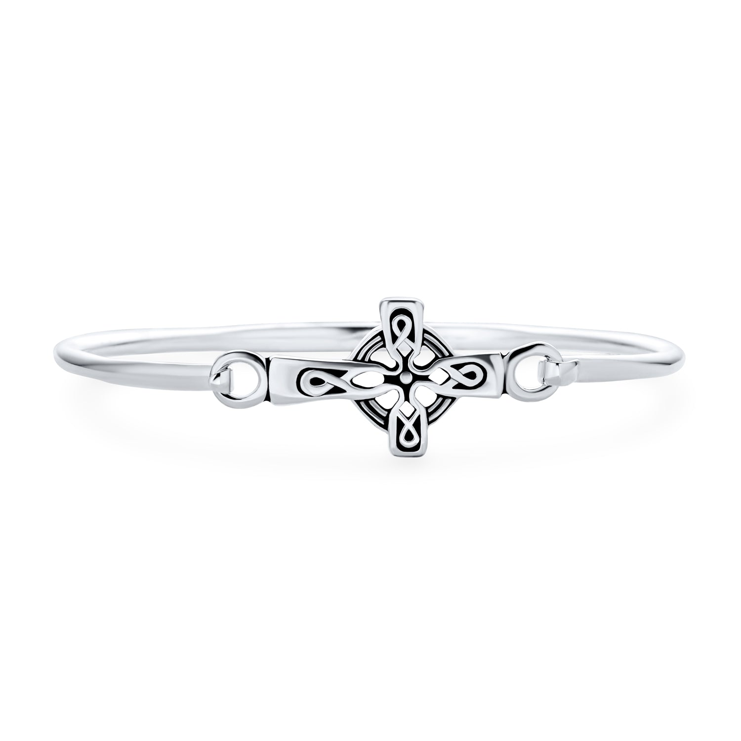 religious-faith-diagonal-celtic-bangle-sstr-celtbang_01 Religious Celtic Love Knot Sideways Cross Bangle Bracelet .925 Sterling Silver - Image 1