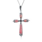 Vintage Turquoise Gemstone Cross Pendant Necklace Silver - Image 2