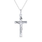 Christian Catholic Crucifix Cross Pendant Necklace Silver