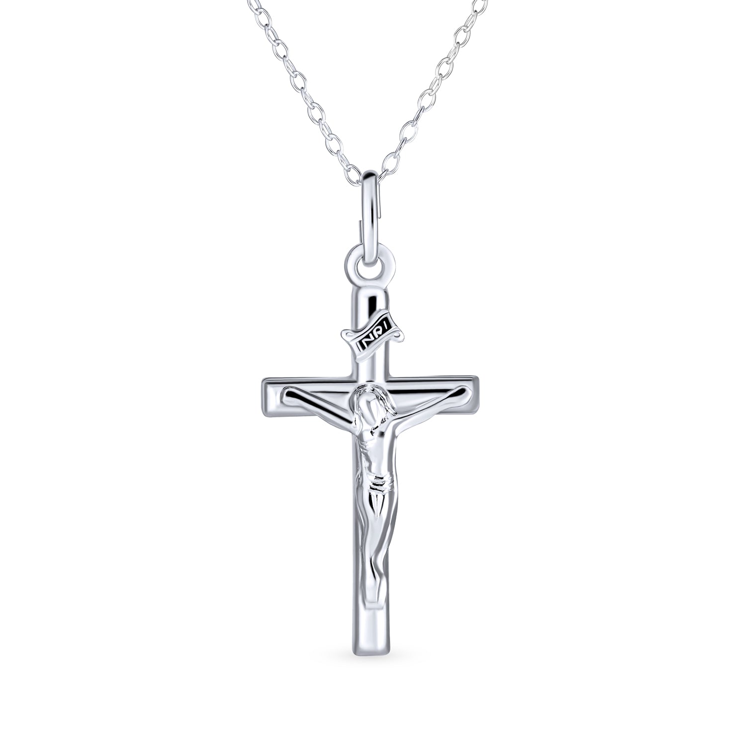religious-pendant-inri-cross-silver-necklace_sstr-p2-az_1 Christian Catholic Crucifix Cross Pendant Necklace Silver - Image 1