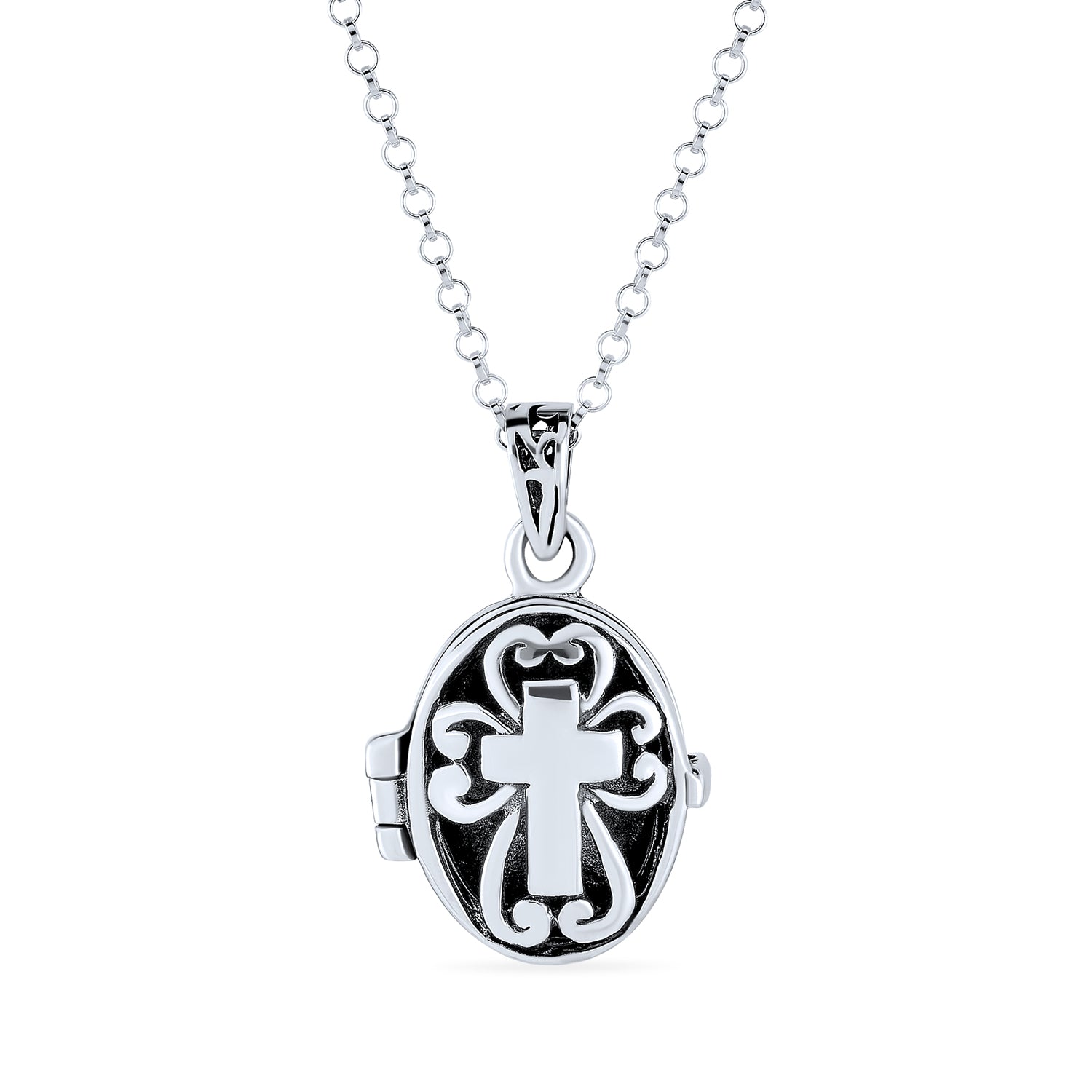 religious-silver-gothic-cross-prayer-locket_pmr-l10230_1 Religious Cross Prayer Box Locket Necklace Pendant Holder .925 Sterling Silver - Image 1